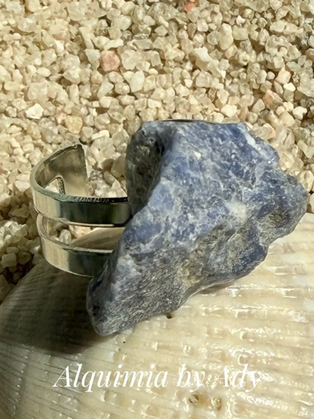 BRUTALIST Silver Ring with RAW Blue Stone SODALITE Accent